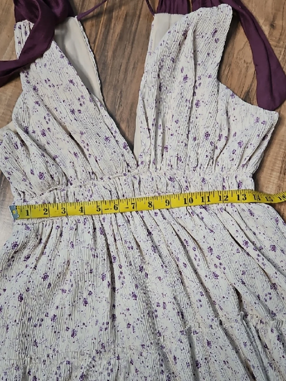 Storia Women’s Cream Lavender Floral Tiered Maxi Dress with Deep V Neck Large - Picture 8 of 10